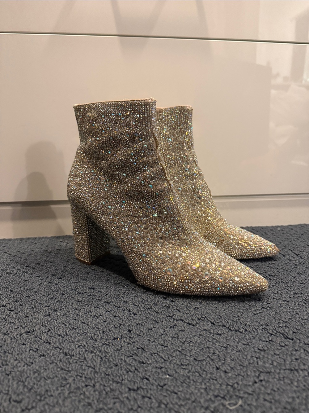 Betsey Johnson Crystal-Embellished Pointed Toe Ankle Boots - Champagne Glitter